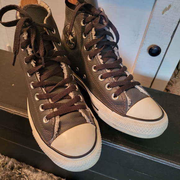 Converse Allstar Grey Leather Faux Fur Hi Storm~LNEUC (Mens7) Unisex (Wmn9) - Picture 2 of 11